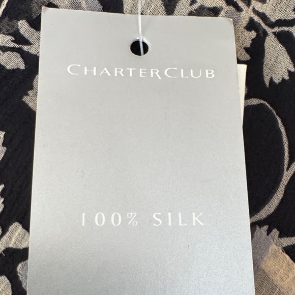 Charter Club Asymmetrical Silk Midi Skirt in Black, Cream & Blue Floral Design. - Picture 2 of 10